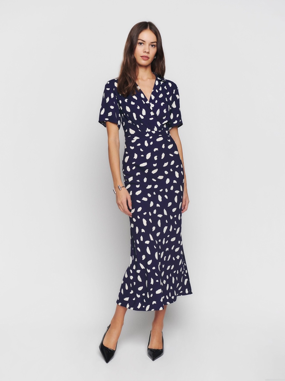 Reformation Danika Midi Dress Blue White Splatter Medium MSRP $248